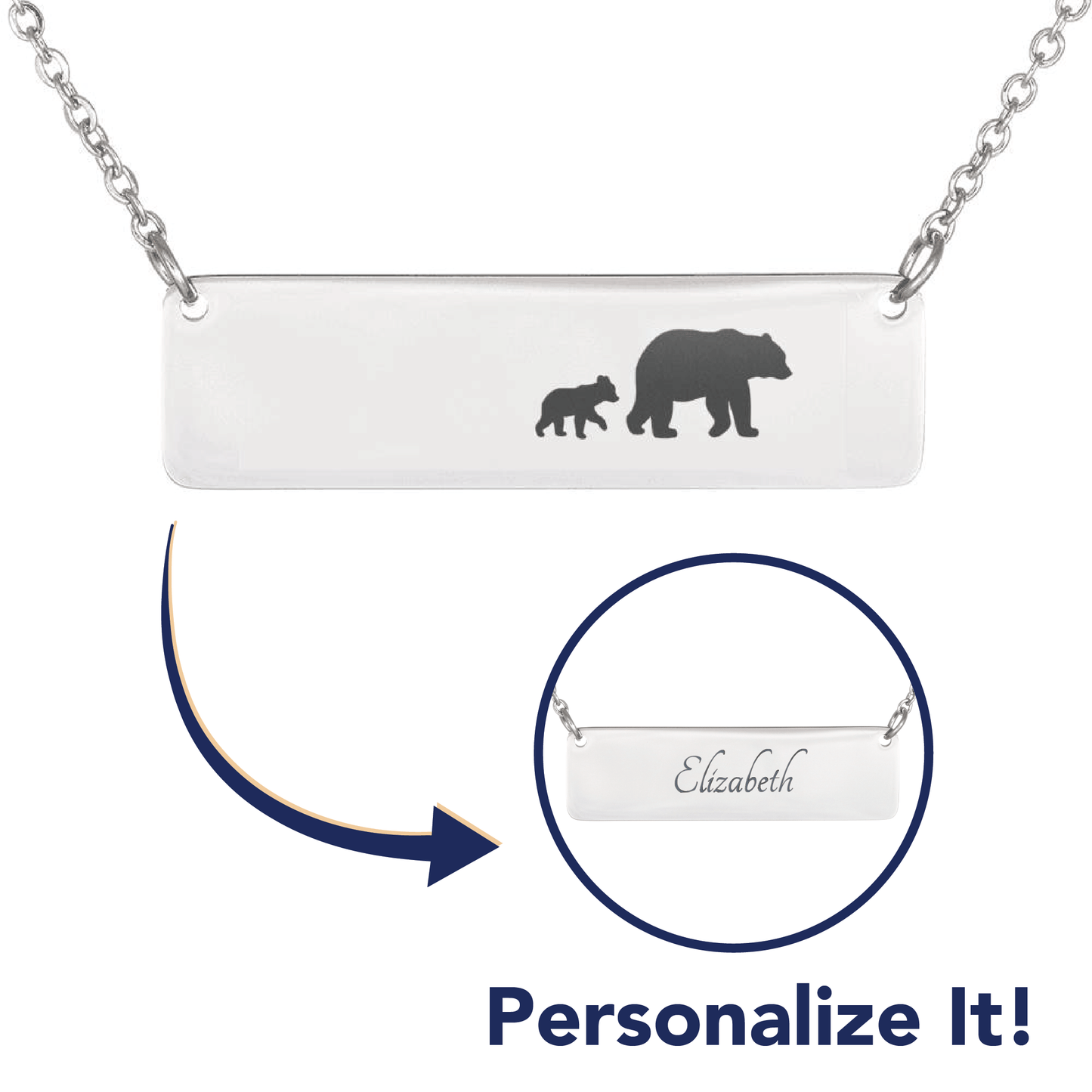 Personalized Mama Bear + 1 Bear Cub - Necklace