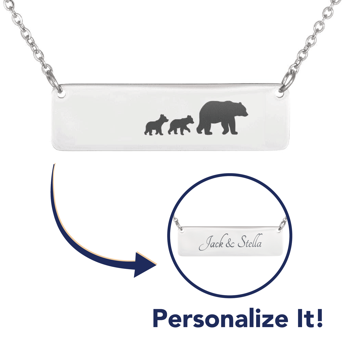 Personalized Mama Bear + 2 Bear Cubs - Necklace