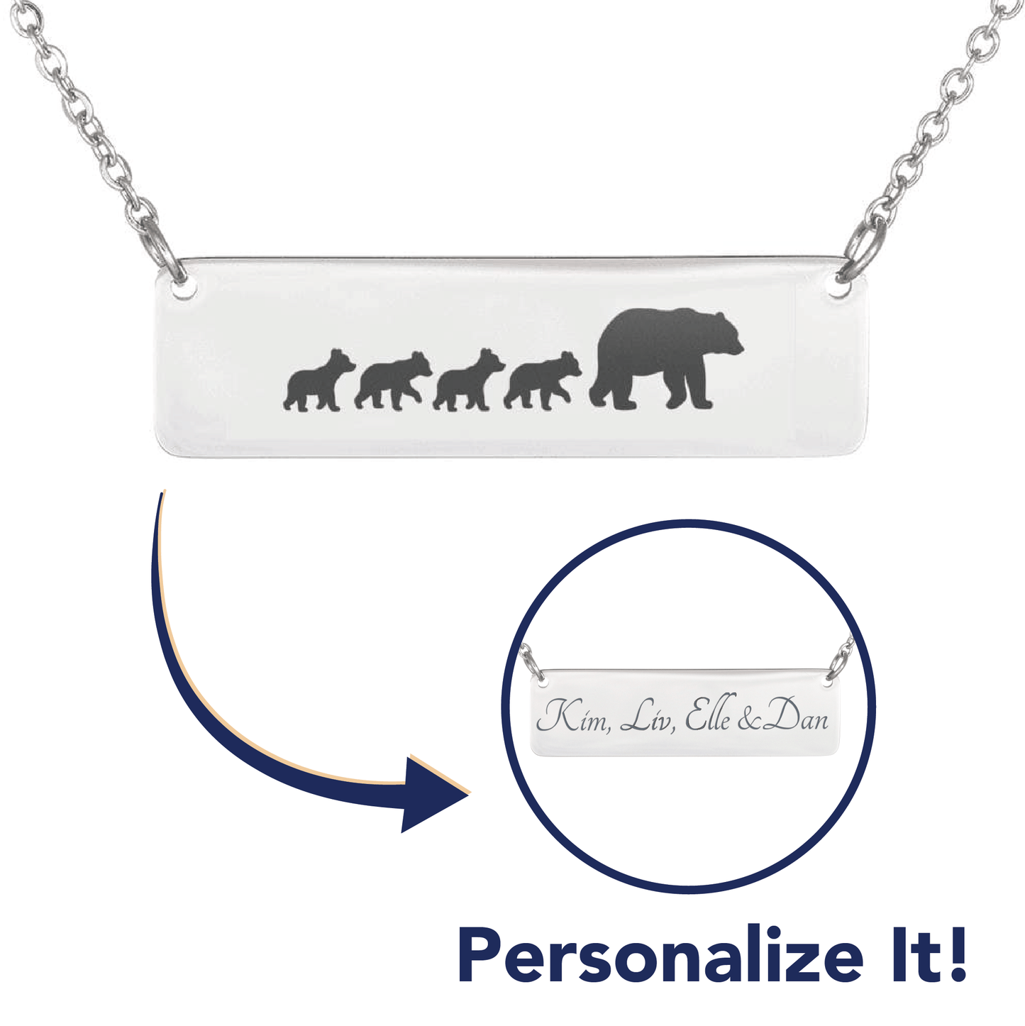 Personalized Mama Bear + 4 Bear Cubs - Necklace