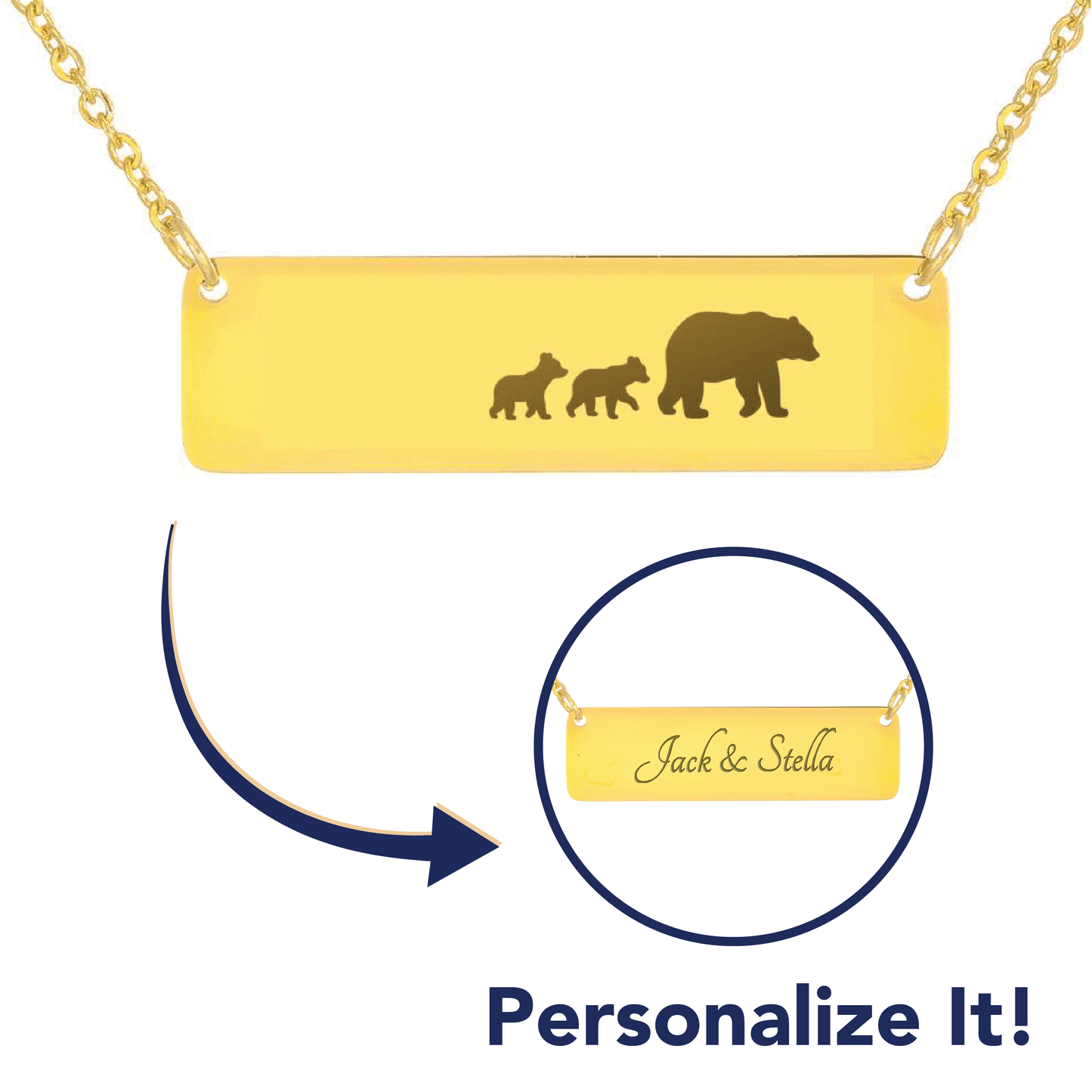 Personalized Mama Bear + 2 Bear Cubs - Necklace