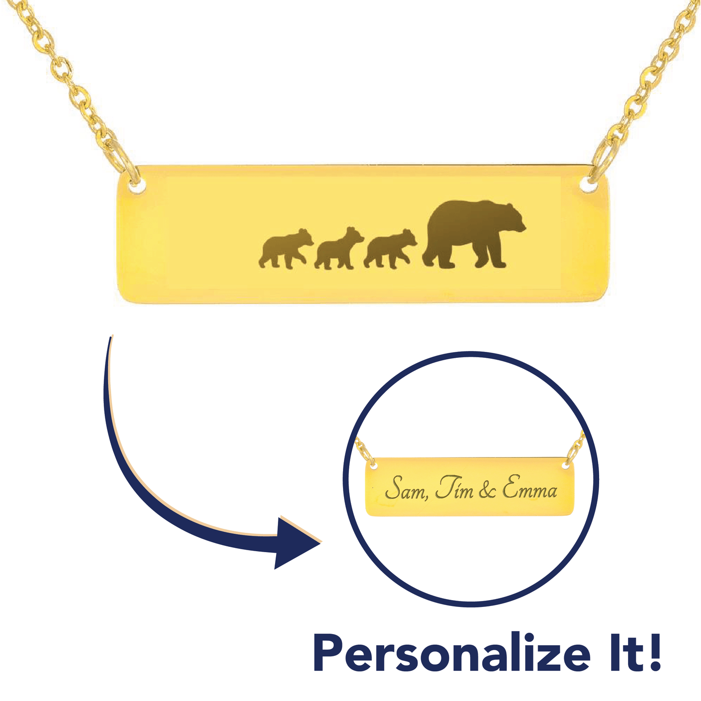 Personalized Mama Bear + 3 Bear Cubs - Necklace