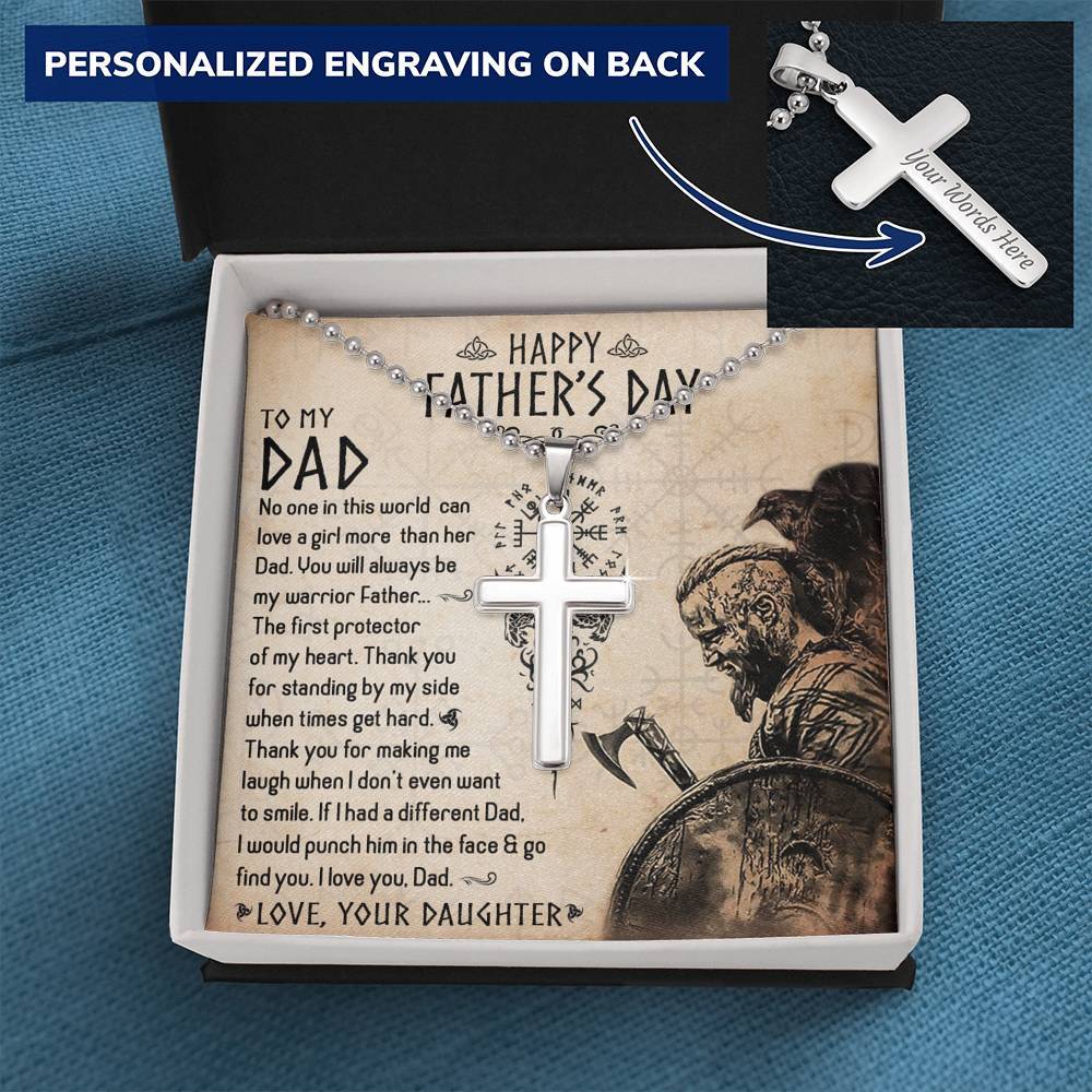 Viking Dad, From Daughter, Always Be My Warrior Father, Cross Necklace