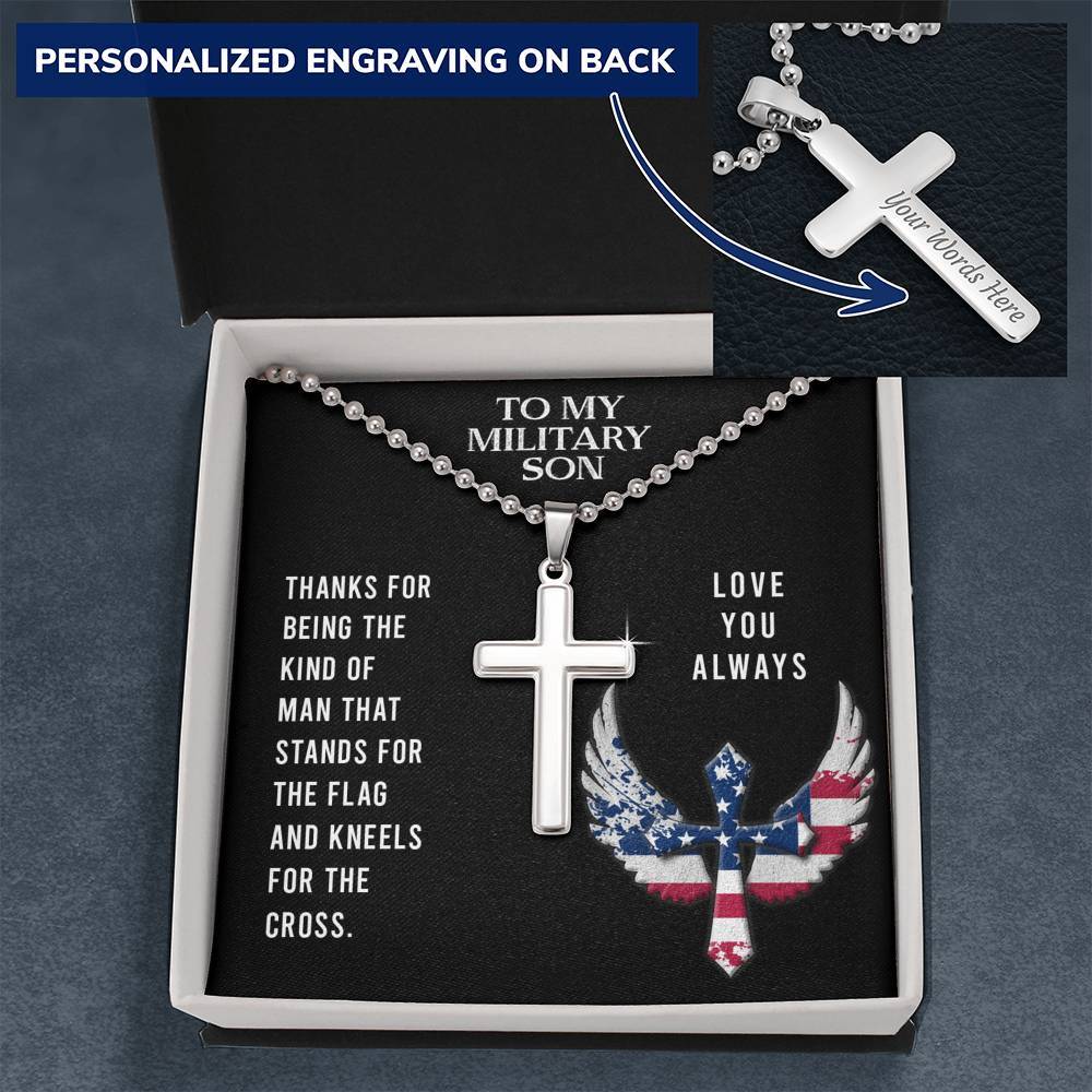 To My Military Son, Stand for the Flag, Cross Necklace