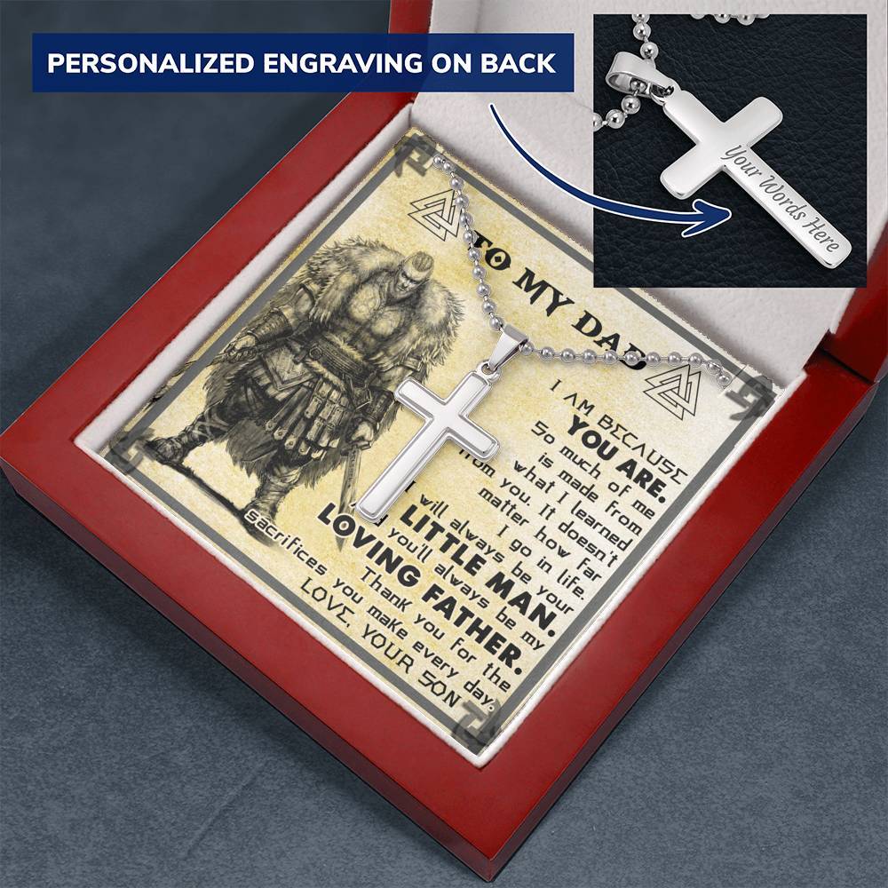Viking Dad, From Son, I Am Because You Are, Engraved Cross Necklace