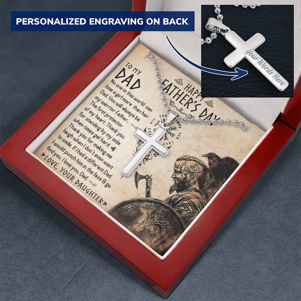 Viking Dad, From Daughter, Always Be My Warrior Father, Cross Necklace
