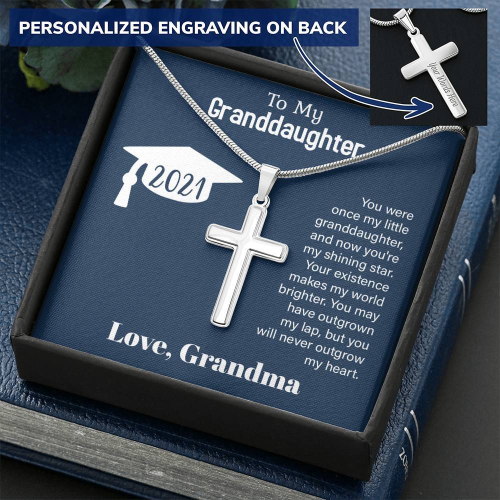 Graduation 2021, To Granddaughter, Engravable Cross Necklace