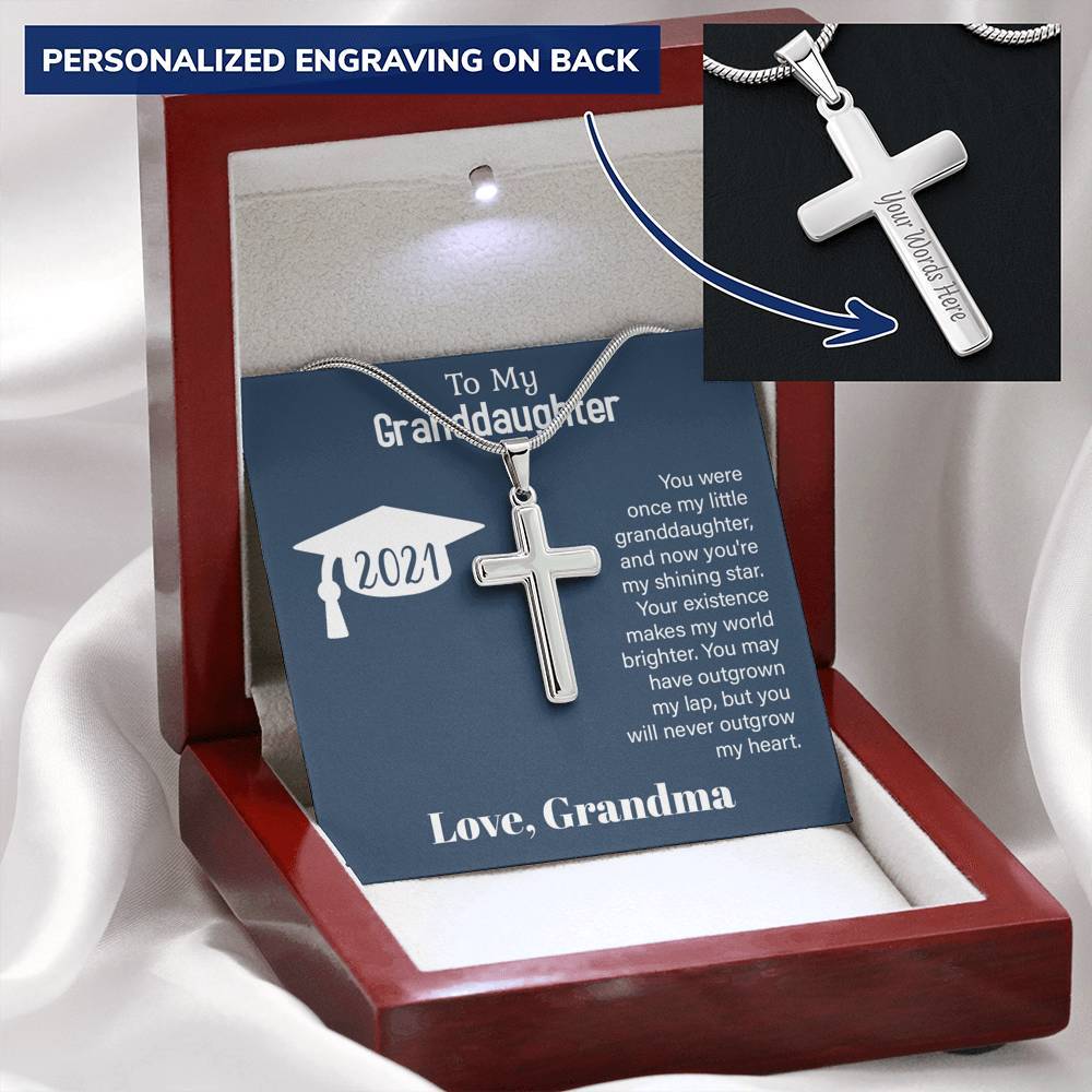 Graduation 2021, To Granddaughter, Engravable Cross Necklace