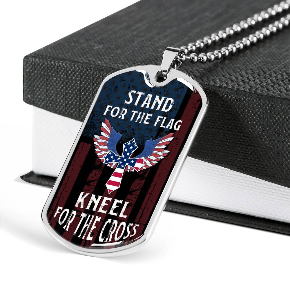 Stand For The Flag Kneel For The Cross, Dog Tag Necklace