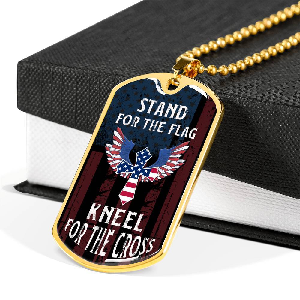 Stand For The Flag Kneel For The Cross, Dog Tag Necklace