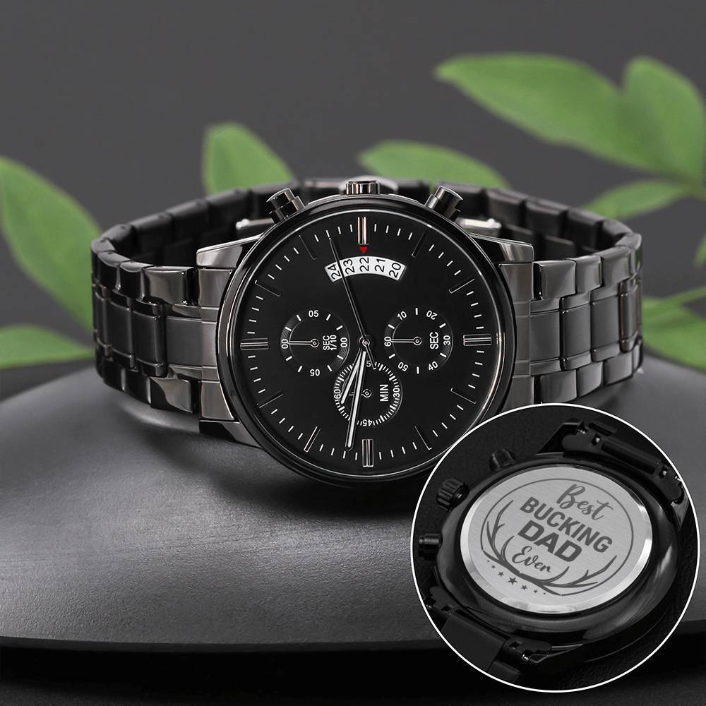 Men's Watch, To Hunting Dad, Best Bucking Dad Ever, Charcoal Black, Gift Watch