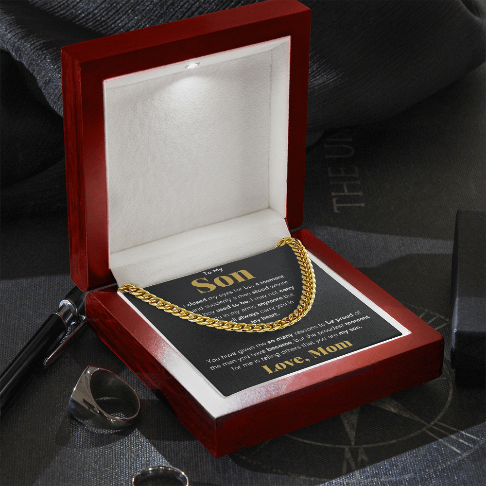 TO MY SON REASONS CUBAN LINK CHAIN NECKLACE GIFT SET