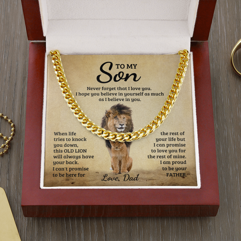 TO MY SON THIS OLD LION CUBAN LINK CHAIN NECKLACE GIFT SET