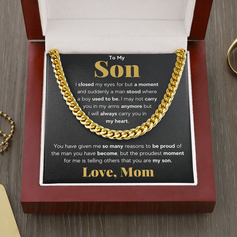 TO MY SON REASONS CUBAN LINK CHAIN NECKLACE GIFT SET