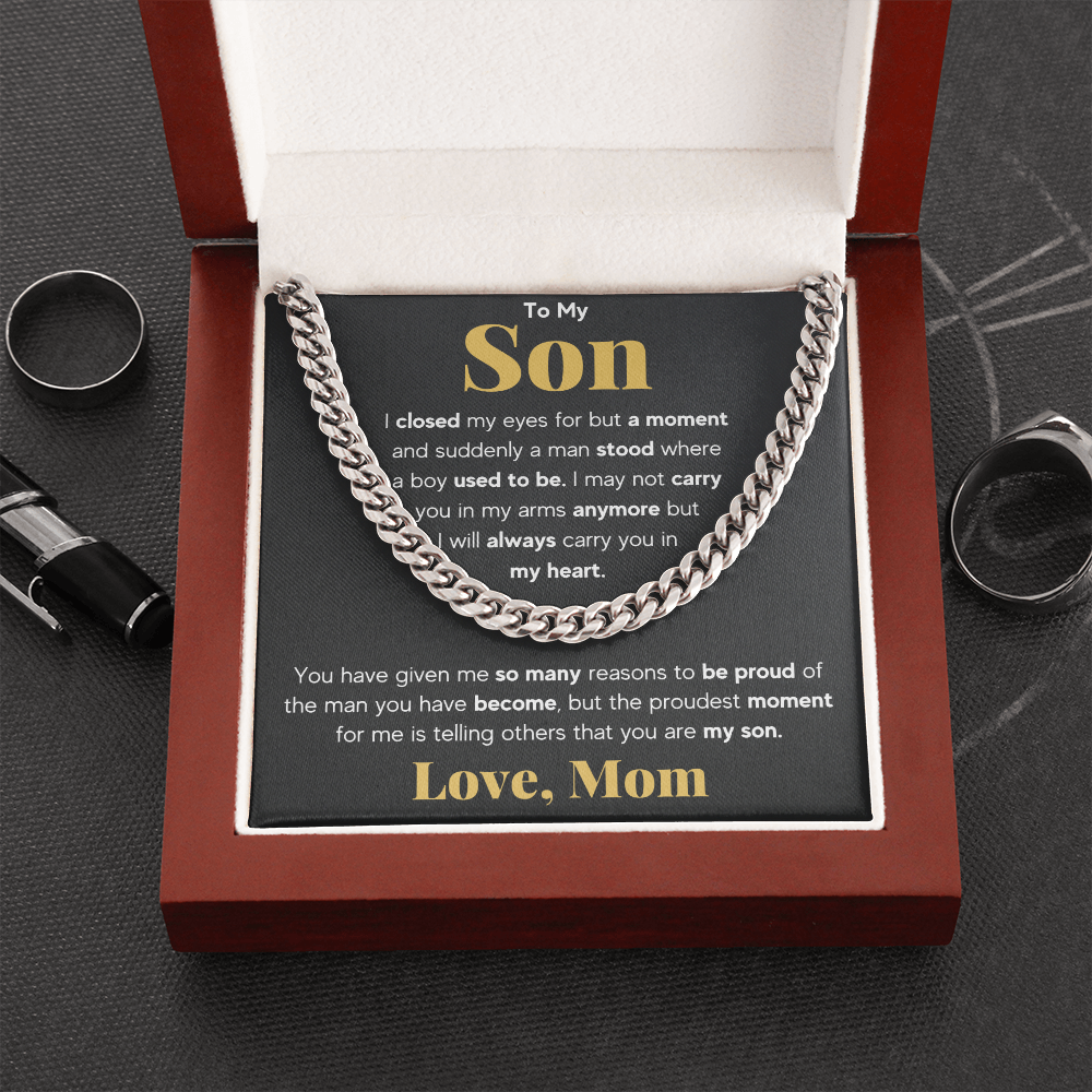 TO MY SON REASONS CUBAN LINK CHAIN NECKLACE GIFT SET