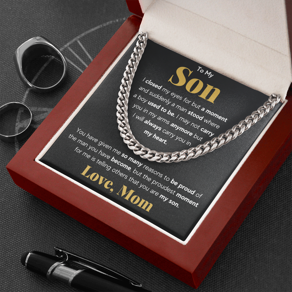 TO MY SON REASONS CUBAN LINK CHAIN NECKLACE GIFT SET