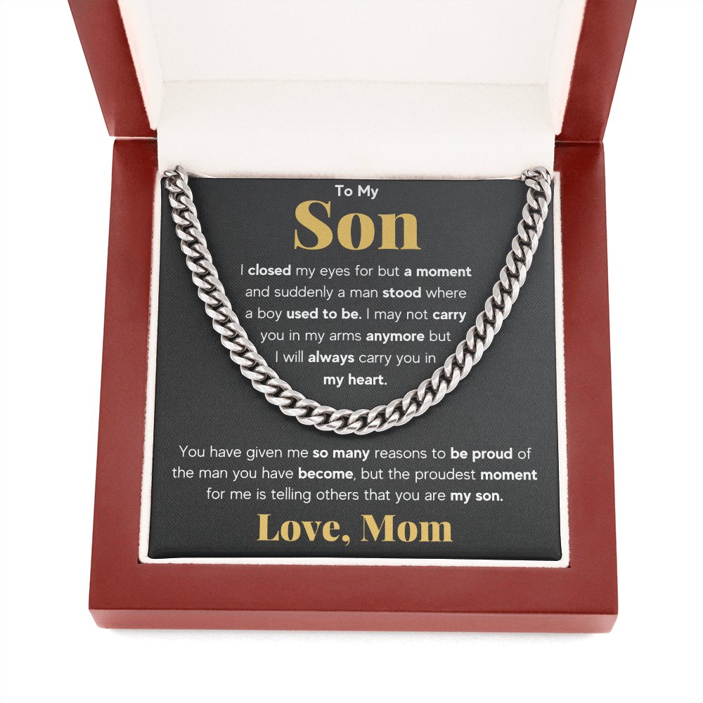 TO MY SON REASONS CUBAN LINK CHAIN NECKLACE GIFT SET