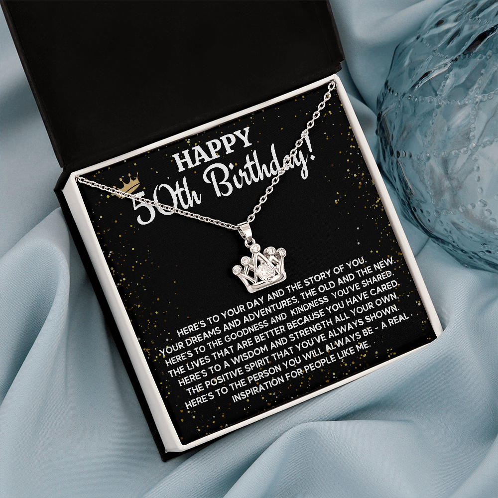 HAPPY 50TH BIRTHDAY CROWN NECKLACE GIFT SET