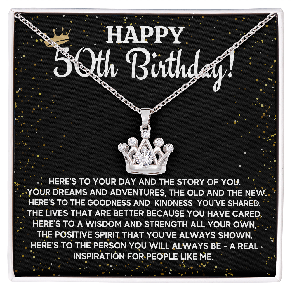 HAPPY 50TH BIRTHDAY CROWN NECKLACE GIFT SET