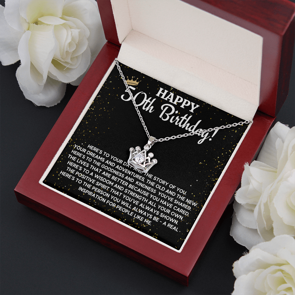 HAPPY 50TH BIRTHDAY CROWN NECKLACE GIFT SET