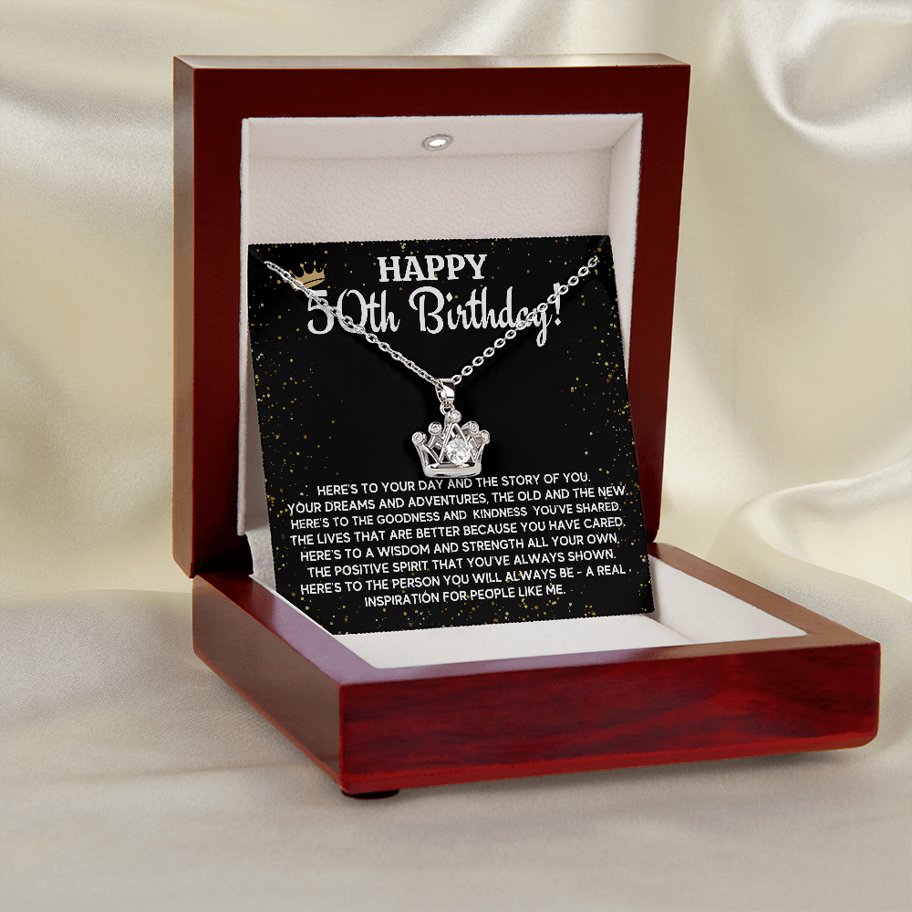 HAPPY 50TH BIRTHDAY CROWN NECKLACE GIFT SET