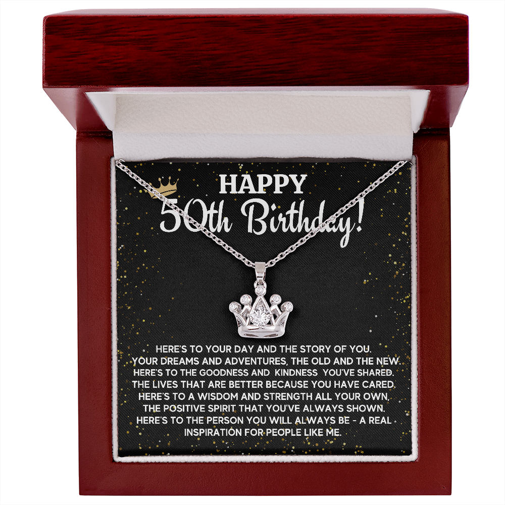 HAPPY 50TH BIRTHDAY CROWN NECKLACE GIFT SET