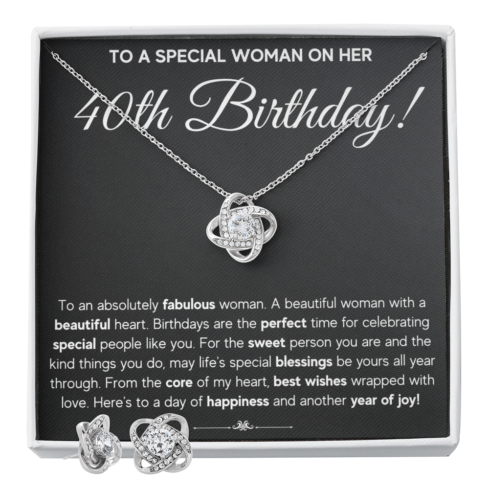40TH BIRTHDAY FABULOUS LOVE KNOT NECKLACE AND EARRINGS SET