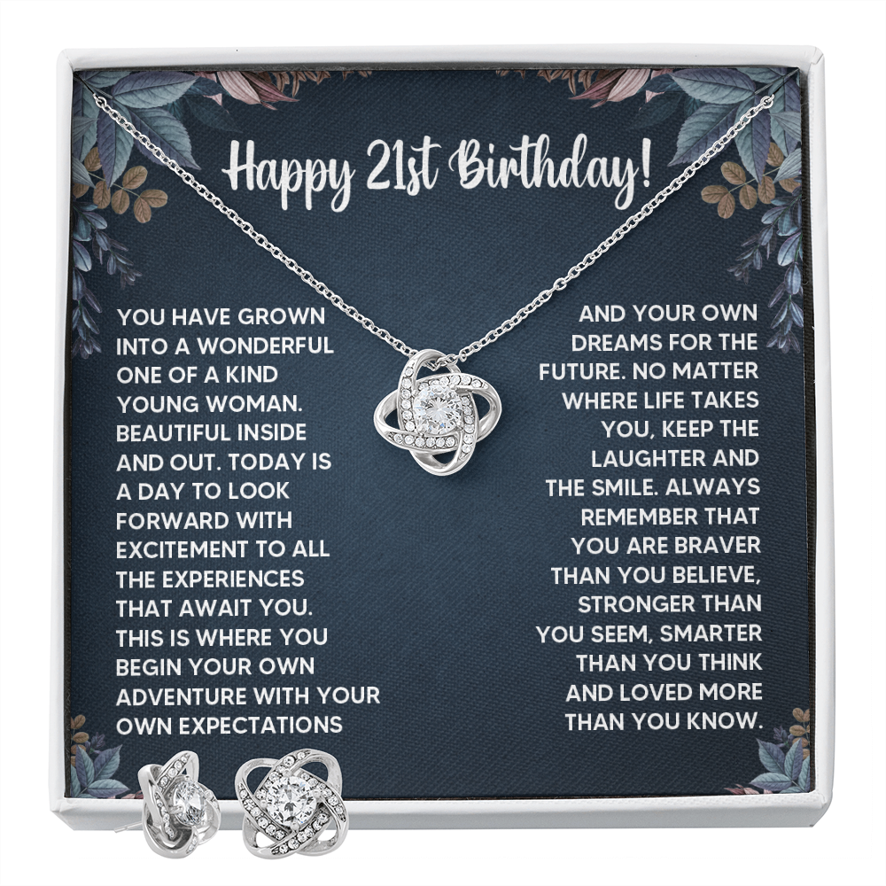 21ST BIRTHDAY DREAMS LOVE KNOT NECKLACE AND EARRINGS SET
