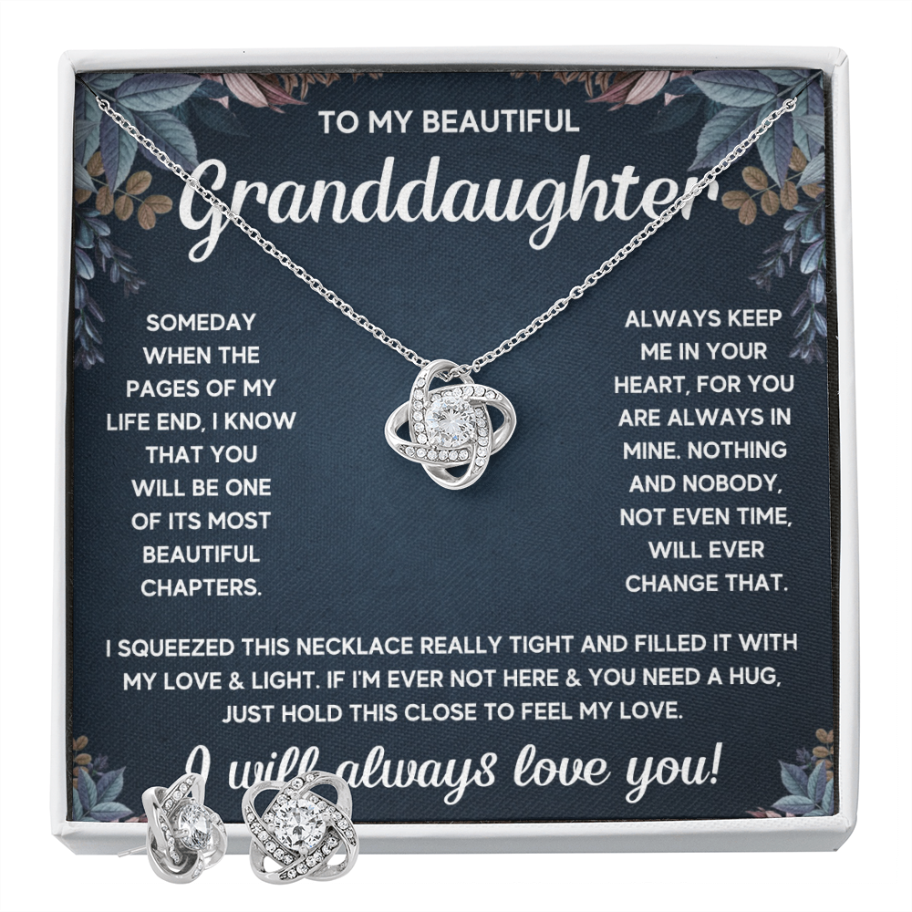 TO MY GRANDDAUGHTER SQUEEZED LOVE KNOT NECKLACE AND EARRINGS SET