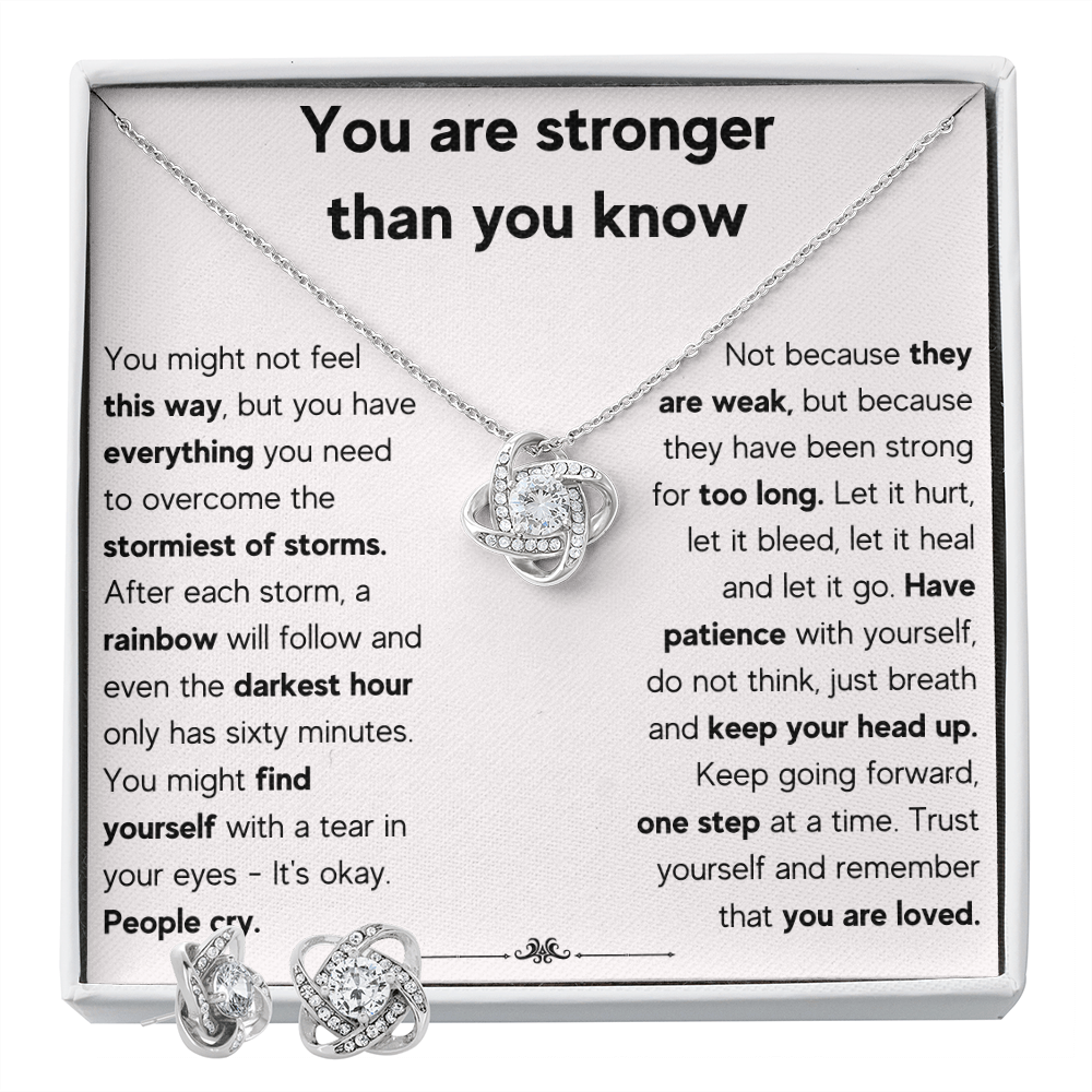 ENCOURAGEMENT STORM LOVE KNOT NECKLACE AND EARRINGS SET