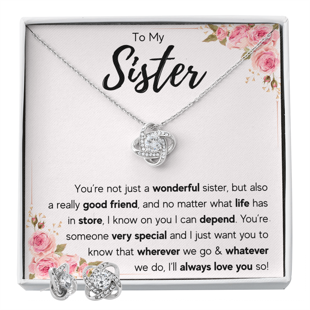 TO MY SISTER LOVE YOU SO LOVE KNOT NECKLACE AND EARRINGS SET