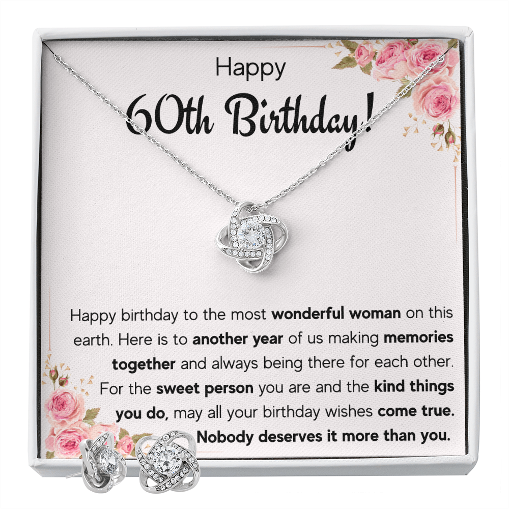 60TH BIRTHDAY MEMORIES LOVE KNOT NECKLACE AND EARRINGS SET