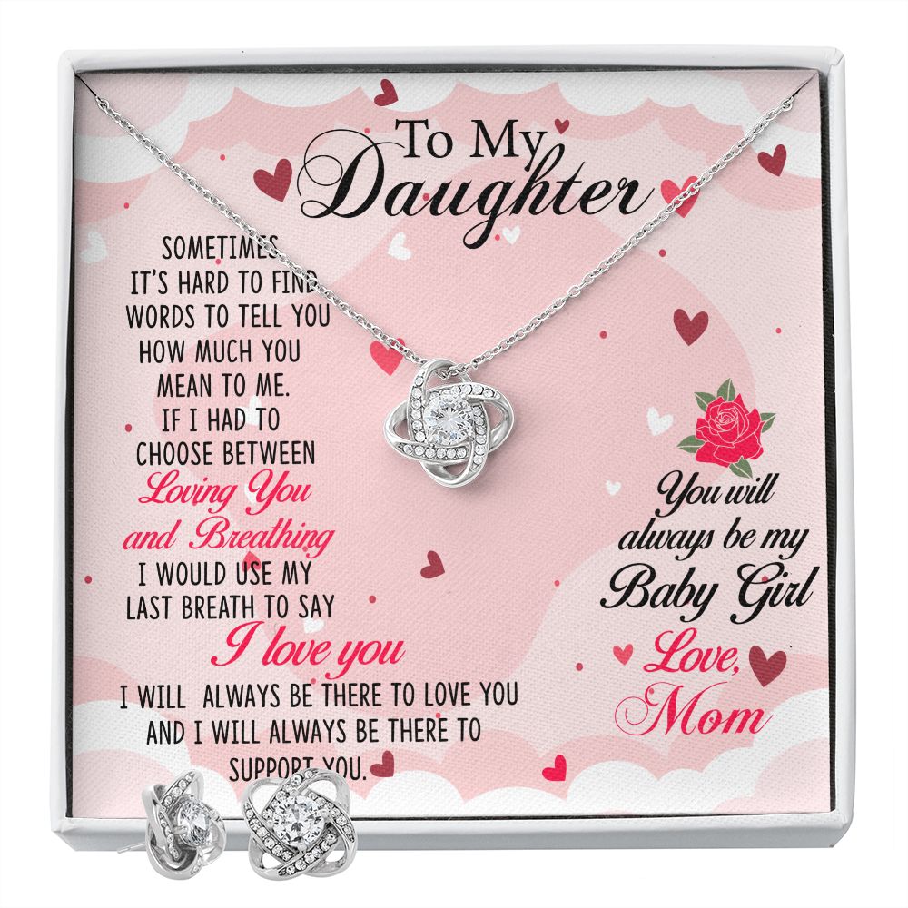 TO MY DAUGHTER BREATHING LOVE KNOT EARRING & NECKLACE GIFT SET