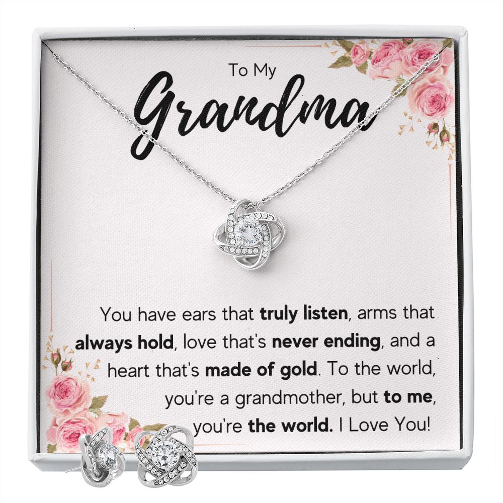 TO MY GRANDMA NEVER ENDING LOVE KNOT EARRING NECKLACE GIFT SET