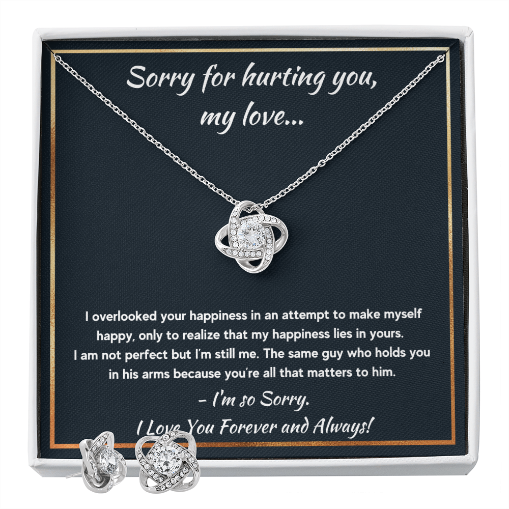 I'M SORRY HAPPINESS LOVE KNOT NECKLACE AND EARRINGS SET