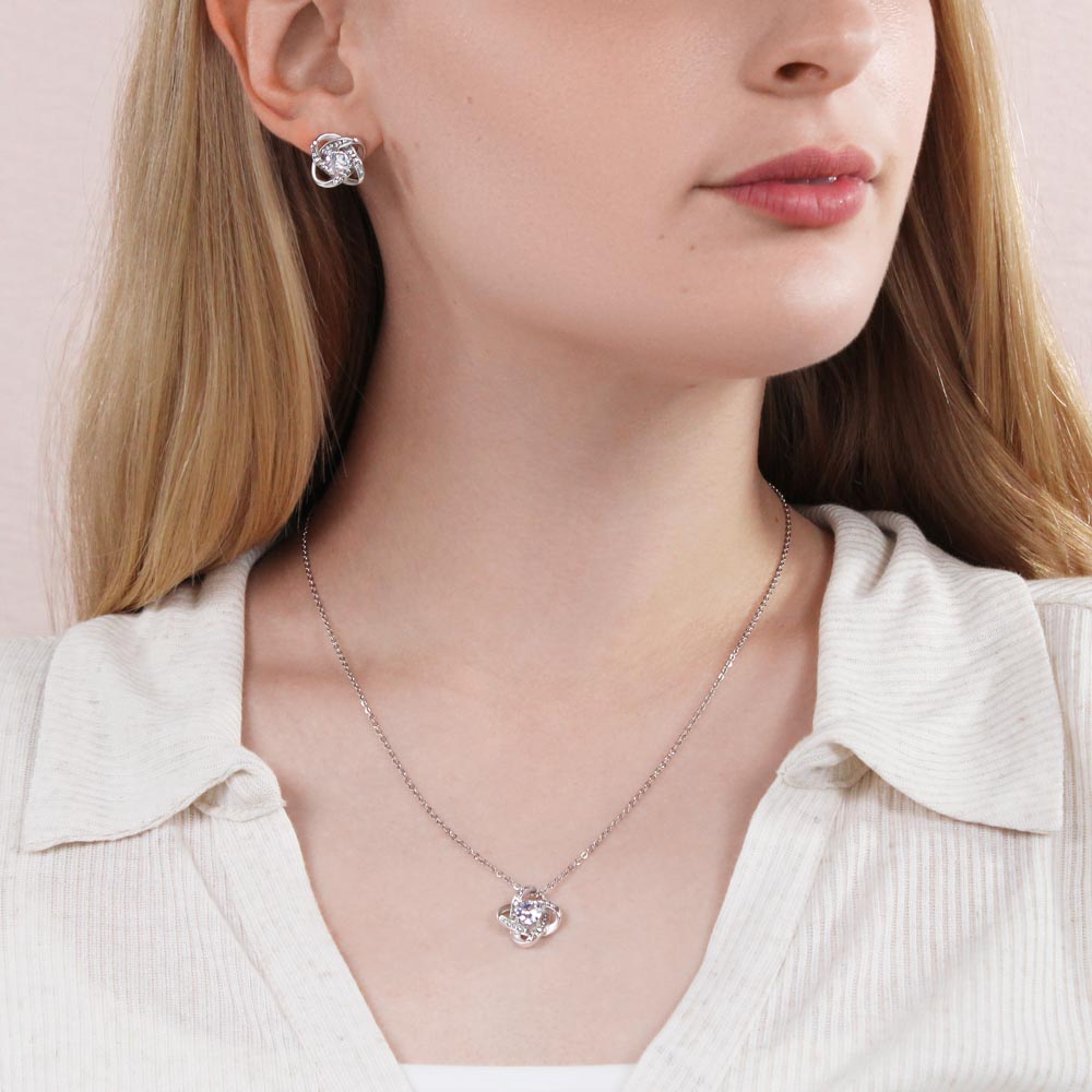 TO MY GRANDDAUGHTER SQUEEZED LOVE KNOT NECKLACE AND EARRINGS SET
