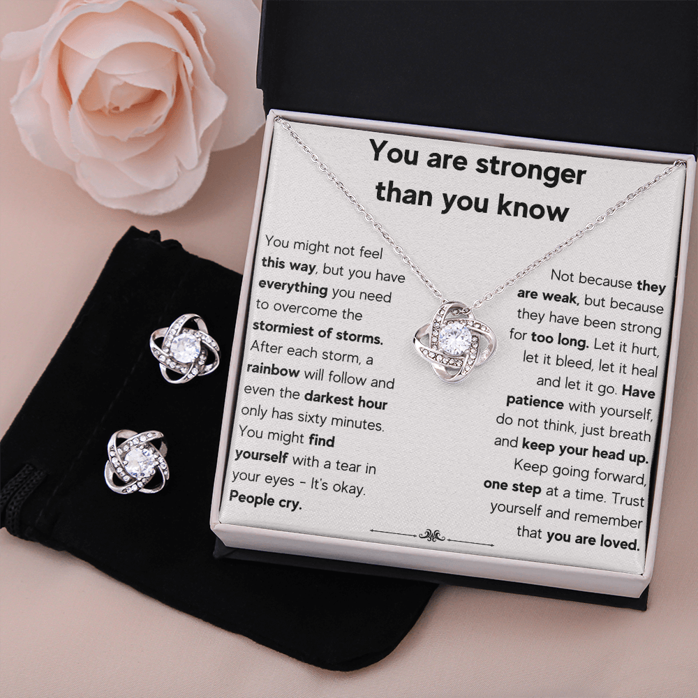 ENCOURAGEMENT STORM LOVE KNOT NECKLACE AND EARRINGS SET