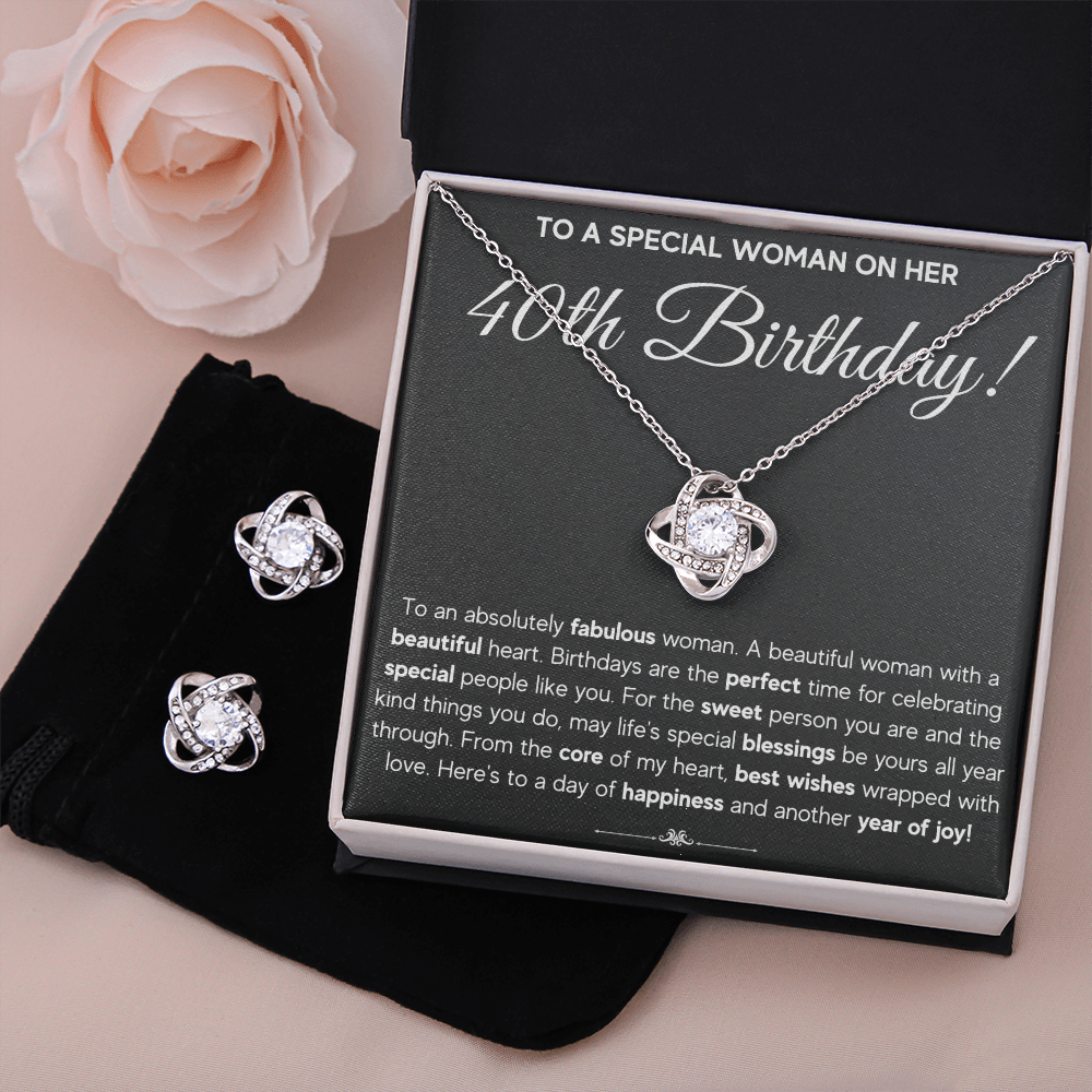 40TH BIRTHDAY FABULOUS LOVE KNOT NECKLACE AND EARRINGS SET