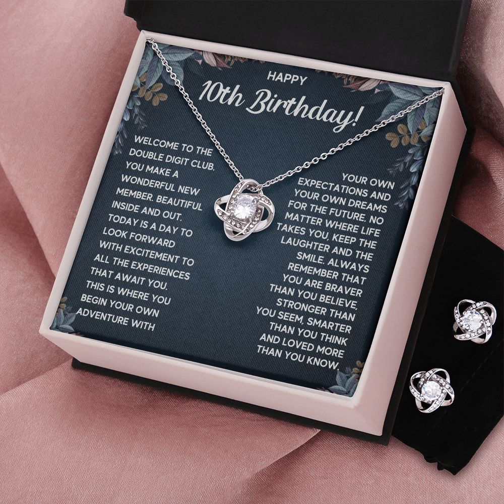 10 BIRTHDAY DREAMS LOVE KNOT NECKLACE AND EARRINGS SET