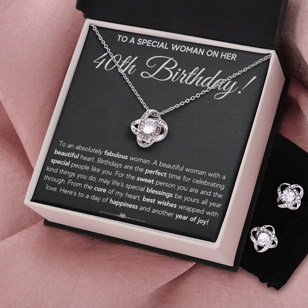 40TH BIRTHDAY FABULOUS LOVE KNOT NECKLACE AND EARRINGS SET
