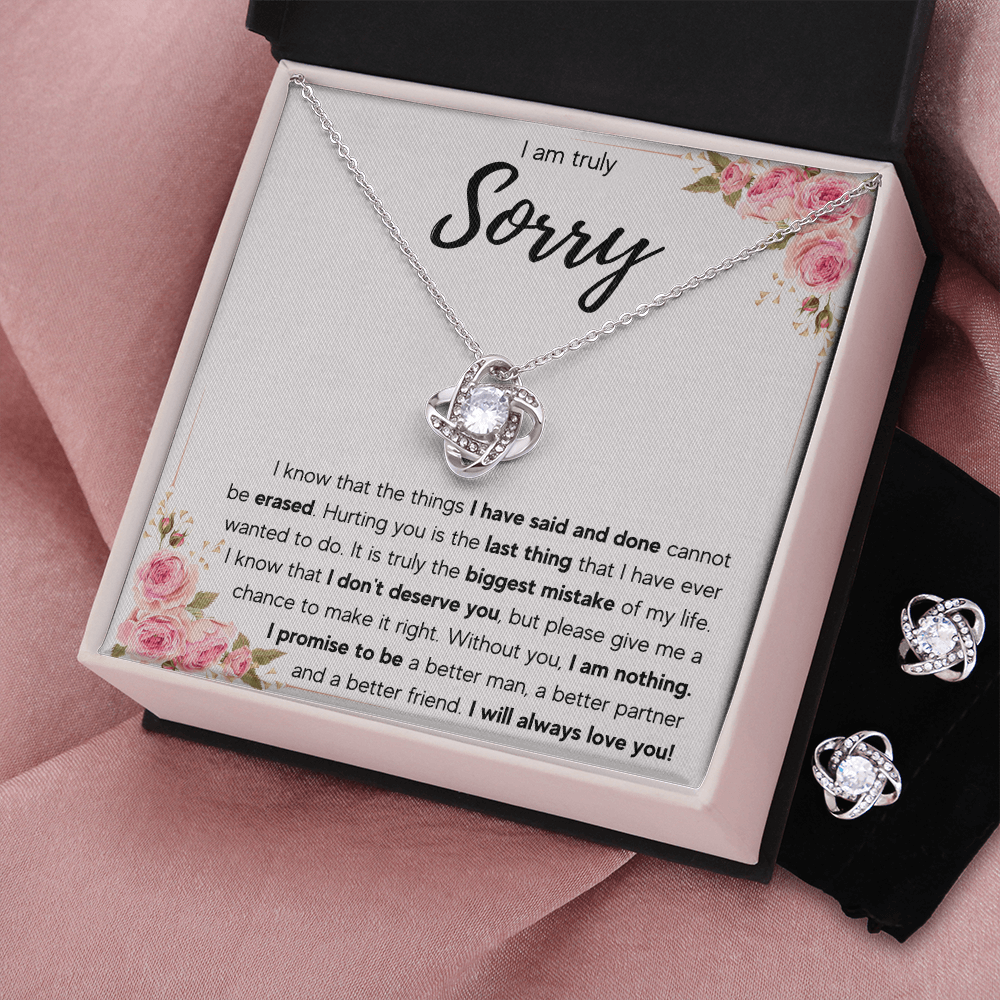 I'M SORRY MISTAKE LOVE KNOT NECKLACE AND EARRINGS SET