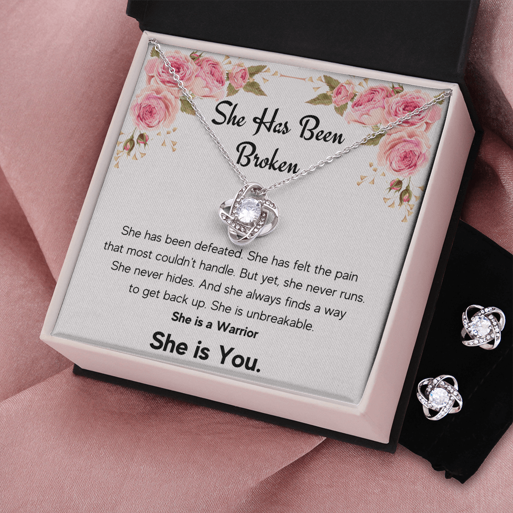 ENCOURAGEMENT SHE IS YOU LOVE KNOT NECKLACE AND EARRINGS