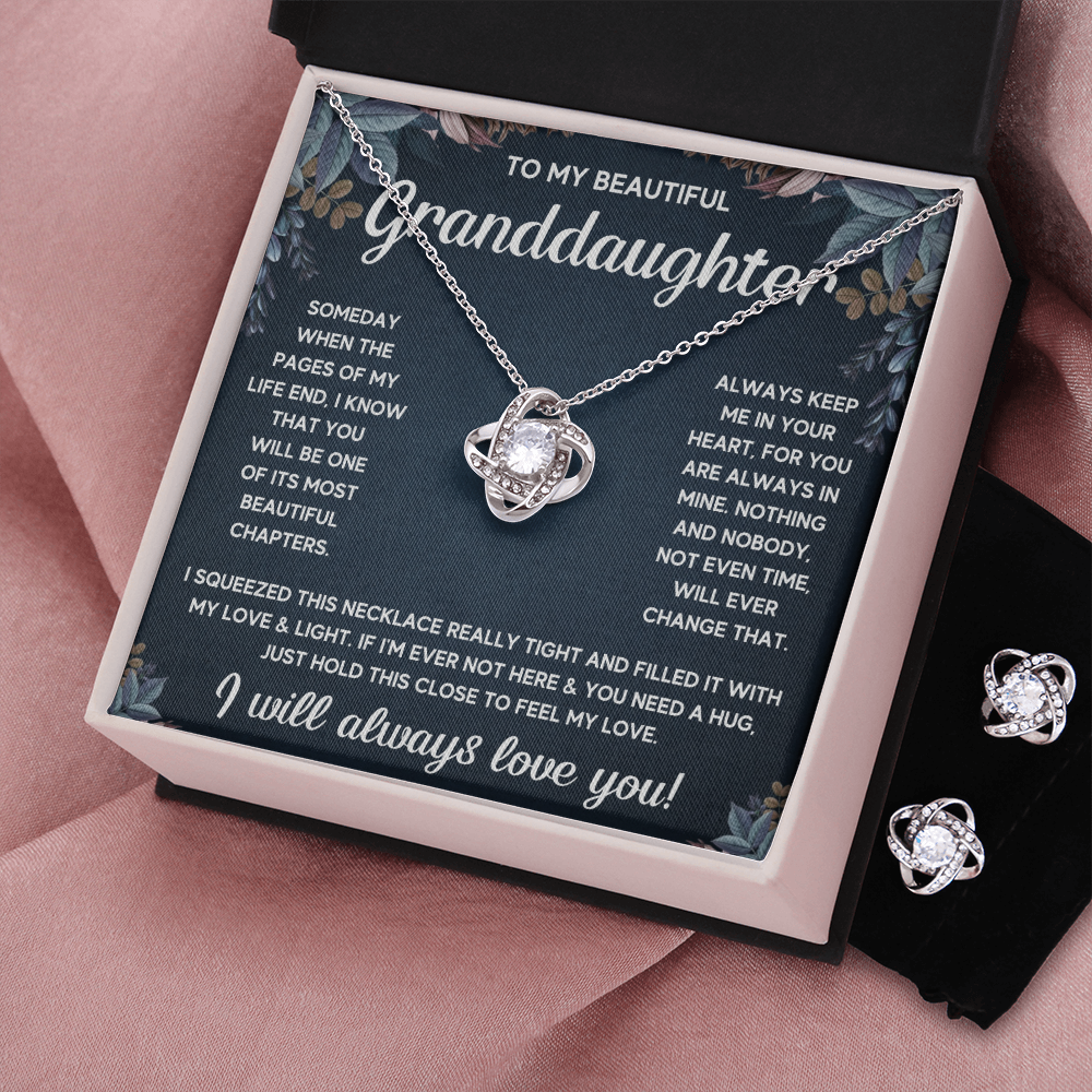 TO MY GRANDDAUGHTER SQUEEZED LOVE KNOT NECKLACE AND EARRINGS SET