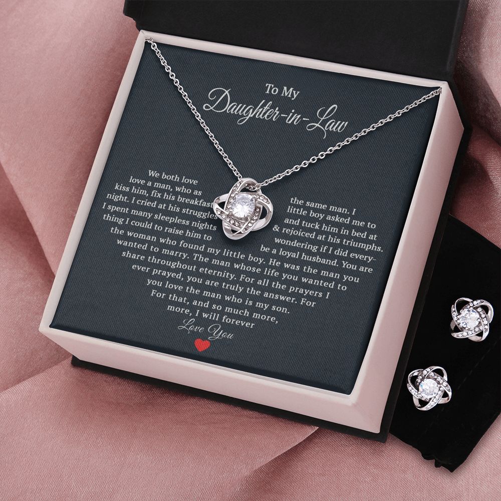 TO MY DAUGHTER IN LAW HEART LOVE KNOT EARRING NECKLACE GIFT SET