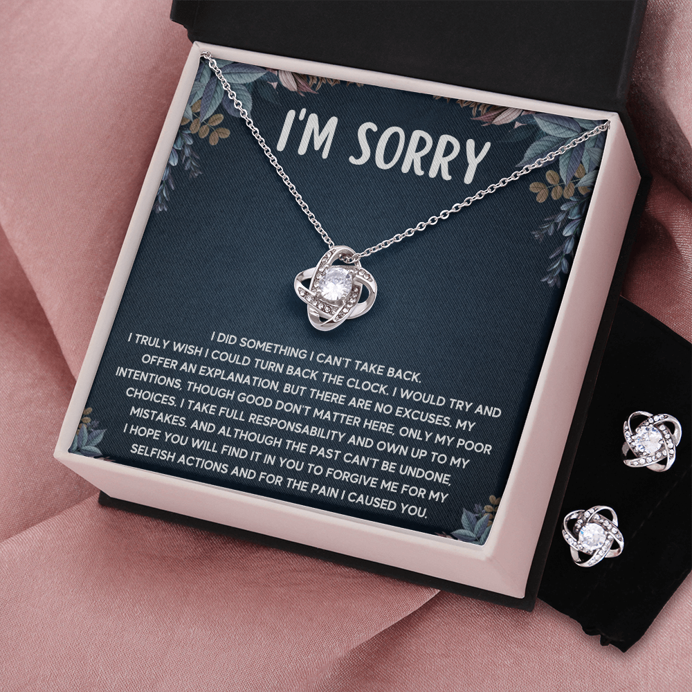 I'M SORRY POOR CHOICES LOVE KNOT NECKLACE AND EARRINGS SET