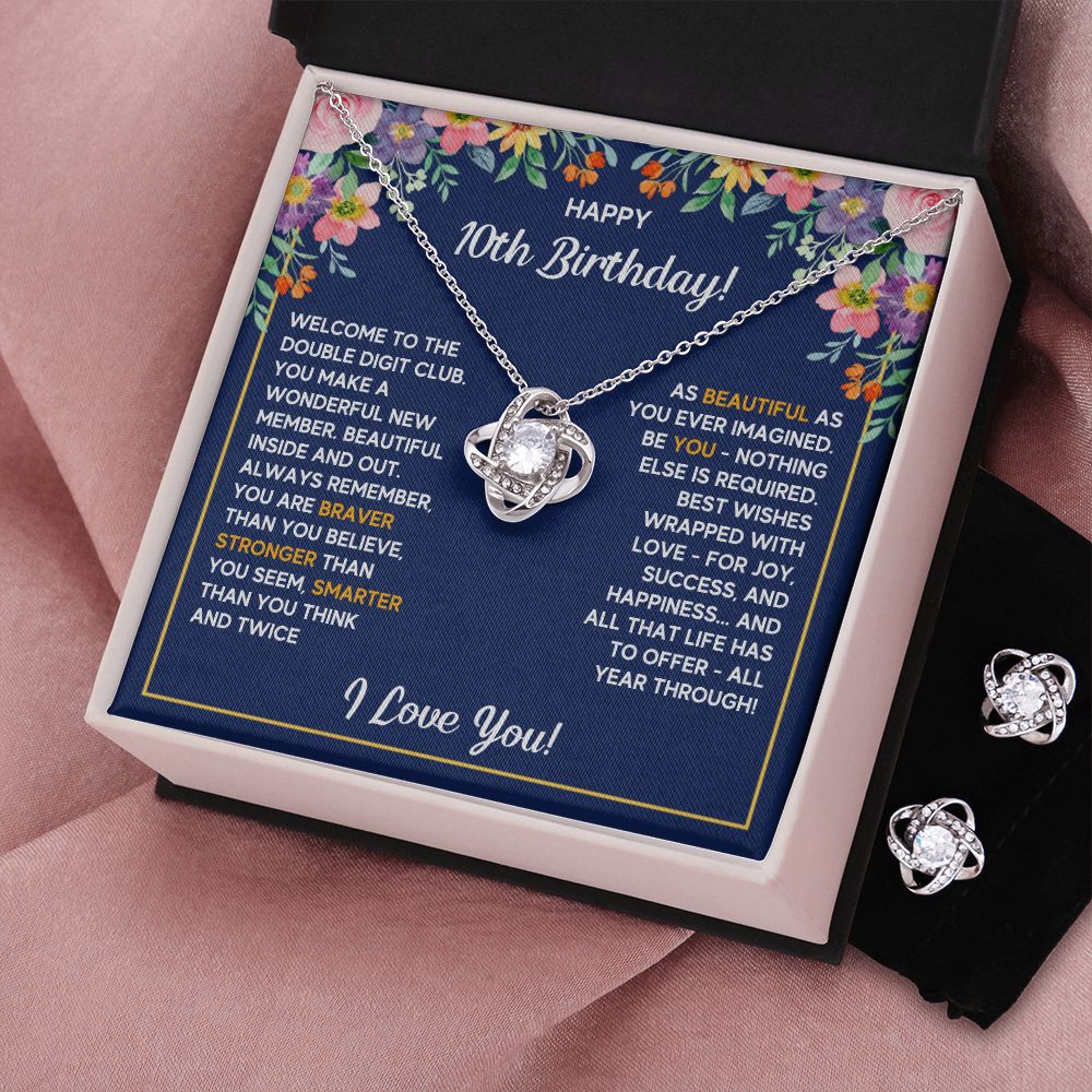 10TH BIRTHDAY WRAPPED LOVE KNOT NECKLACE AND EARRINGS SET