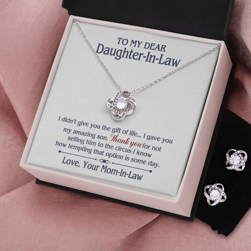 TO MY DAUGHTER IN LAW CIRCUS LOVE KNOT EARRING NECKLACE GIFT SET