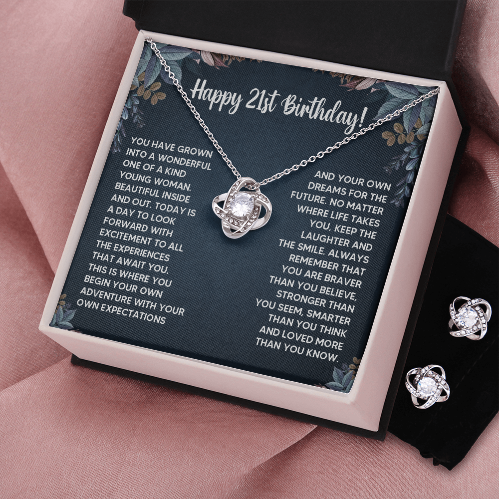21ST BIRTHDAY DREAMS LOVE KNOT NECKLACE AND EARRINGS SET