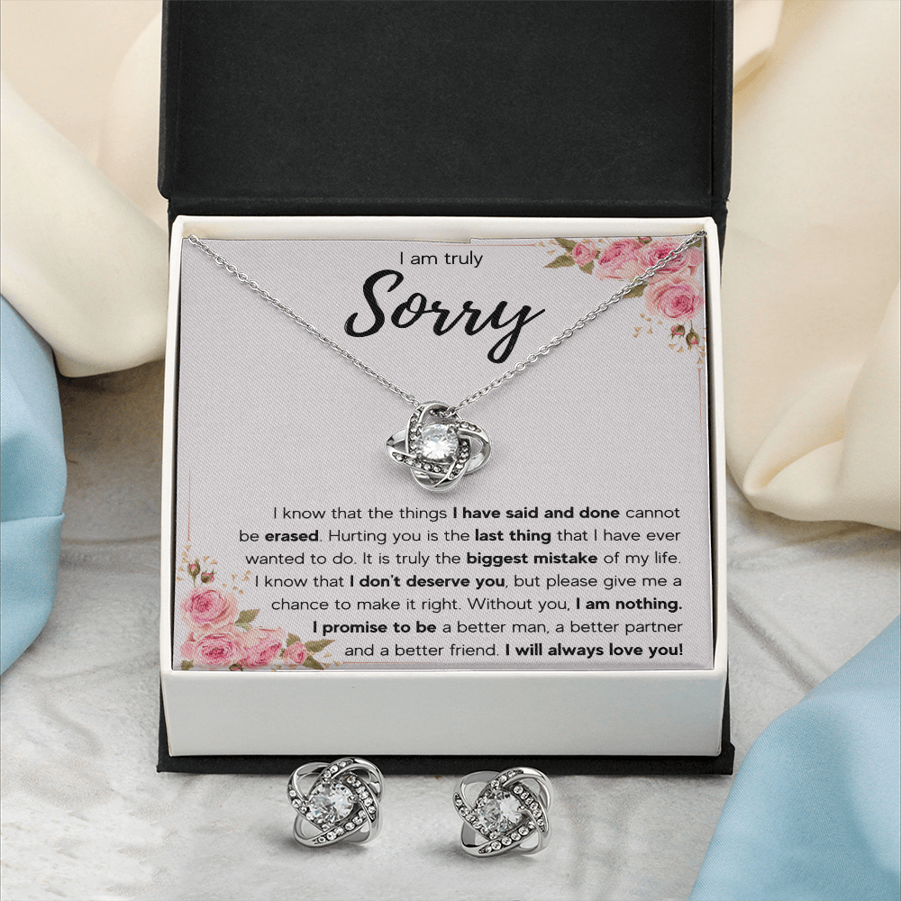 I'M SORRY MISTAKE LOVE KNOT NECKLACE AND EARRINGS