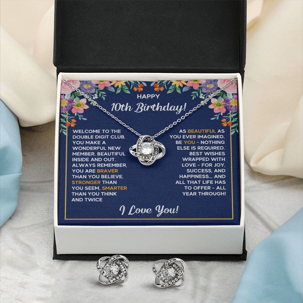 10TH BIRTHDAY WRAPPED LOVE KNOT NECKLACE AND EARRINGS SET