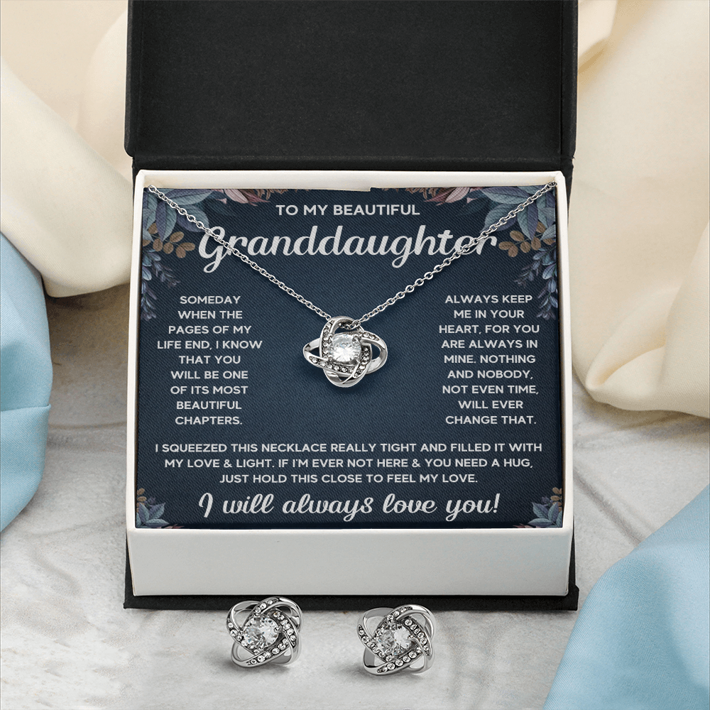 TO MY GRANDDAUGHTER SQUEEZED LOVE KNOT NECKLACE AND EARRINGS SET
